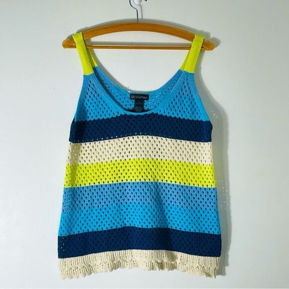 Design 365 Crocheted Blue, Yellow, & White Tank Top Size L - Picture 4 of 9